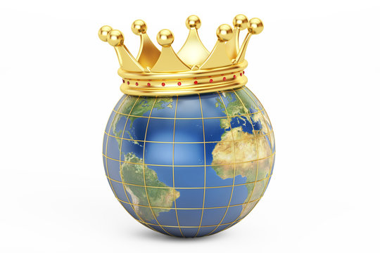 globe with golden crown, 3D rendering