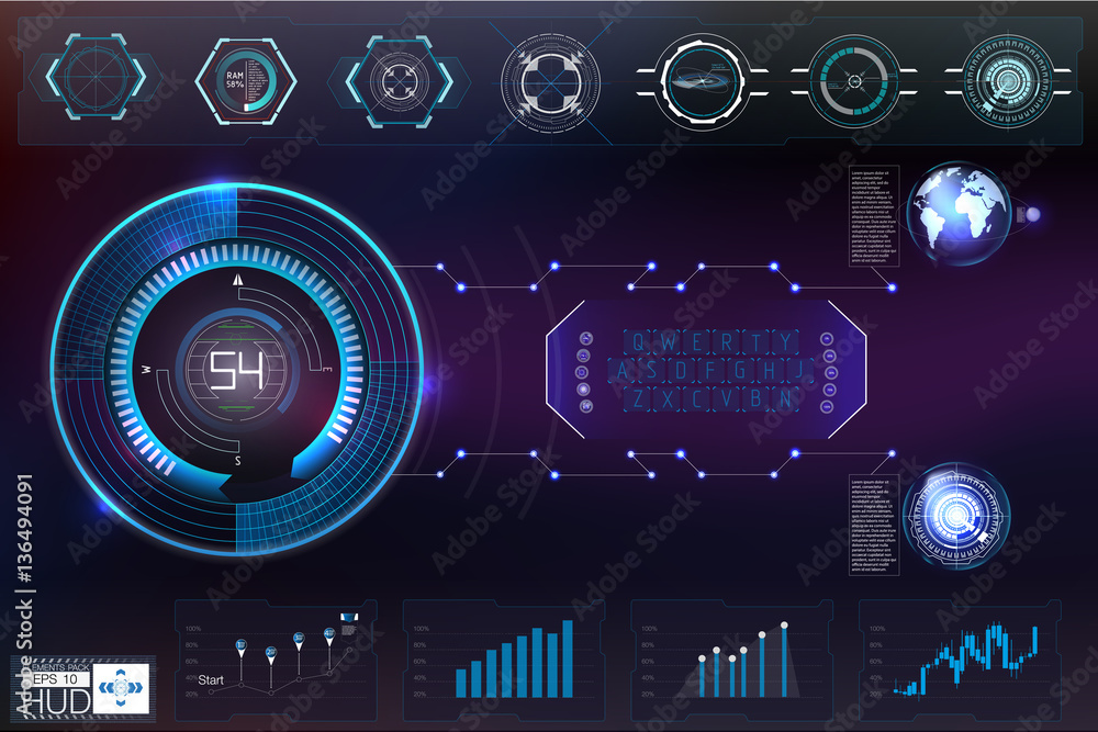 Wall mural hud background outer space. infographic elements.digital data, business abstract background. infogra