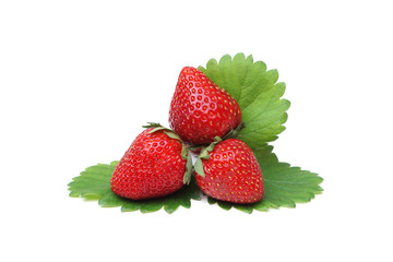 Strawberry on green leaves isolated
