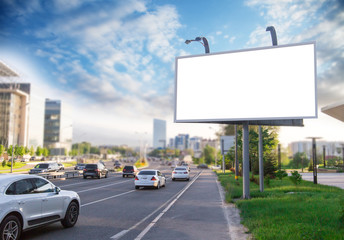 Banner billboard mockup for advertising in city useful for design - obrazy, fototapety, plakaty