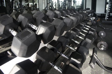 Fototapeta na wymiar Rows Of Dumbbells In The Gym