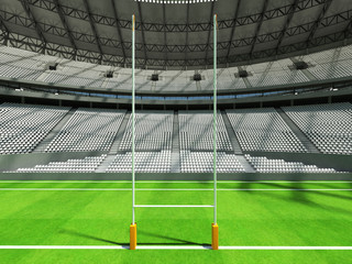 Fototapeta premium 3D render of a round rugby stadium with white seats and VIP boxes