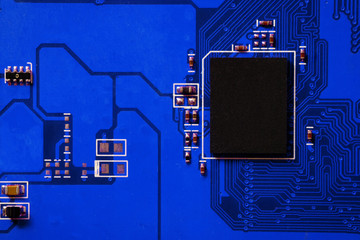 Closeup of electronic circuit board with processor