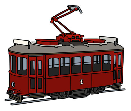 Vintage dark red tramway