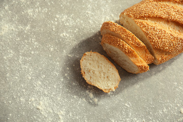 Top view of sliced wheaten bread, closeup