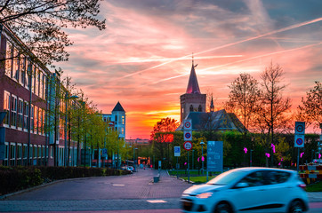 Beautiful sunset in Ede, Gelderland, Netherlands