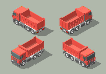 Fototapeta premium Tip truck isometric icon vector graphic illustration design. infografic