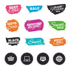 Online shopping icons. Notebook pc, cart, buy.