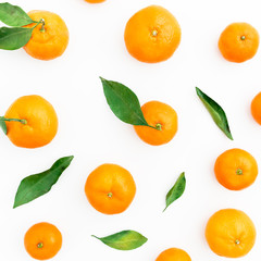 Mandarin on white background. Flat lay. Top view
