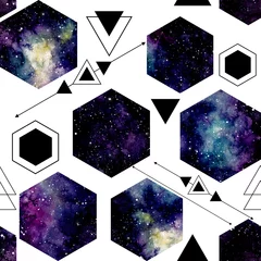 Wallpaper murals Hexagon Seamless Pattern of Watercolor Violet Nebula in Hexagon