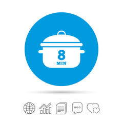 Boil 8 minutes. Cooking pan sign icon. Stew food.