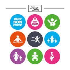 People, family icons. Swimming, baby signs.