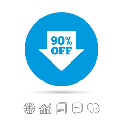90 percent sale arrow tag sign icon.