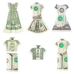 Dollar origami clothes isolated