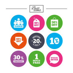 Sale discounts icon. Shopping, deal signs.