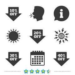 Sale arrow tag icons. Discount off symbols.