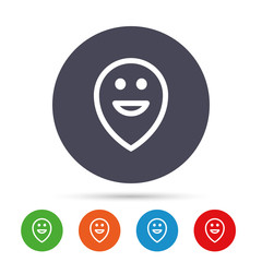 Happy face map pointer symbol. Smile icon.