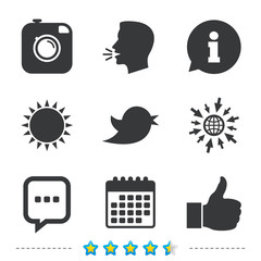 Hipster photo camera. Like, Chat speech bubble.