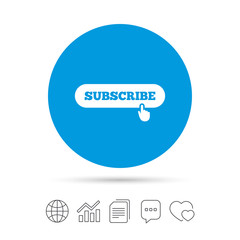 Subscribe with hand pointer icon. Membership.