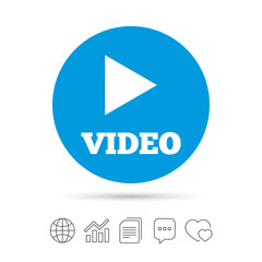 Play video sign icon. Player navigation symbol.