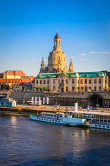 Summer view of the Old Town architecture with Elbe river in Dresden, Saxrony, Germany