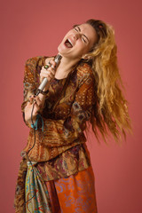 Rock star singing into a microphone