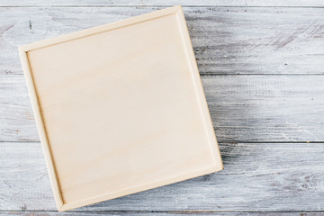 Blank wooden box on wooden table