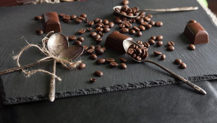 chocolate candies and coffee beans