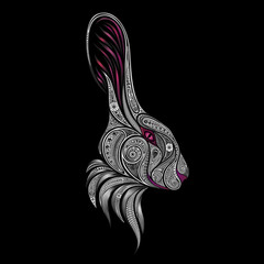White rabbit with pink eyes from the book Alice in Wonderland. Vector silhouette animal patterns