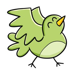 Funny smiley green bird walking facing up - vector.