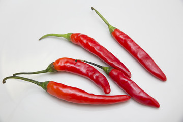 red chili peppers on white background