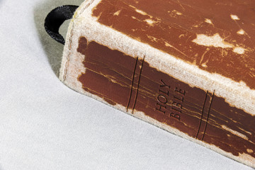Worn and loved leather bible with silk ribbon marker