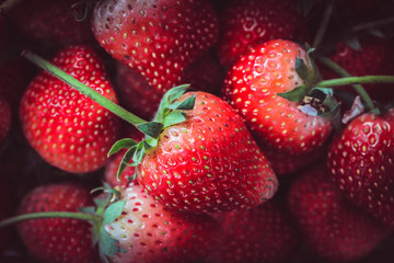 Fresh strawberries closeup. Strawberry red berry fruit from the