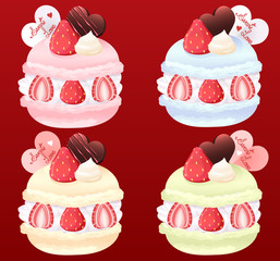 Sweets macaroons dressed with cream and strawberry.