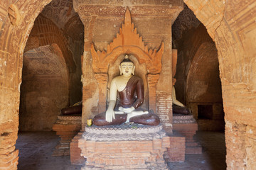 Ancient Buddha in an ancient pagoda in Bagan Burma 