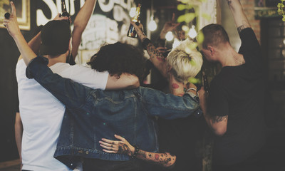Diverse People Hang Out Pub Friendship