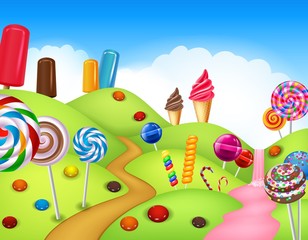 Fantasy candyland with dessrts and sweets
