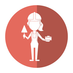 woman construction with brick and spatula shadow vector illustration eps 10