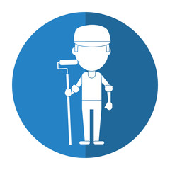 man painter with roller and cap shadow vector illustration eps 10