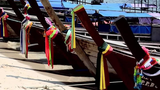 Decorated Long Boats on Ao Loh Da Lam Beach