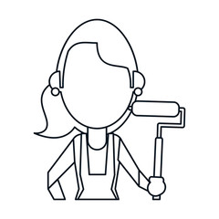 painter woman with overalls and roller thin line vector illustration eps 10