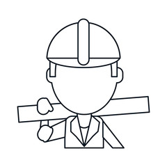 man construction wooden board and tool belt thin line vector illustration