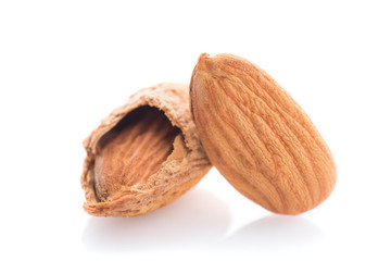 Almonds nut with shell isolated on white