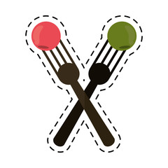 cartoon crossed fork with fruit tasty vector illustration eps 10