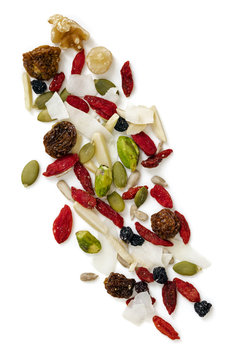 Raw Organic Paleo Trail Mix Scattered Isolated