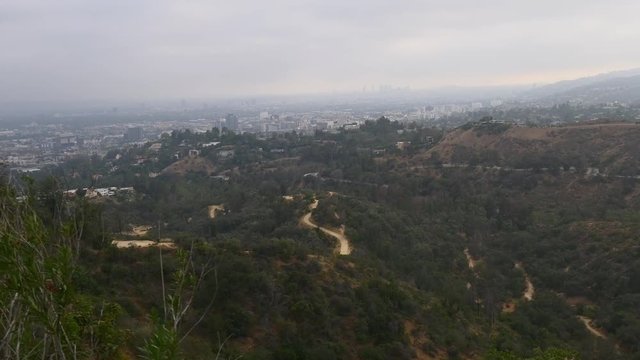 cloudy sunset famous los angeles hollywood hills cityscape panorama 4k usa
