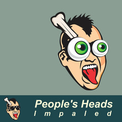 A cartoon man with a metal spike through his head.