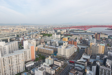 Obraz premium Aerial view of Osaka from Tempozan Ferris Wheel, Osaka, Japan