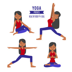 Vector illustration. Woman practicing yoga. In asana Vrikshasana.