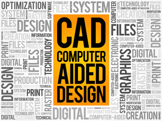 CAD - Computer Aided Design word cloud, business concept background